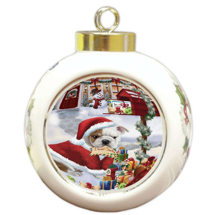 Bulldog Dear Santa Letter Christmas Holiday Mailbox Round Ball Christmas Ornament RBPOR53879