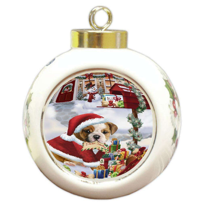 Bulldog Dear Santa Letter Christmas Holiday Mailbox Round Ball Christmas Ornament RBPOR53880