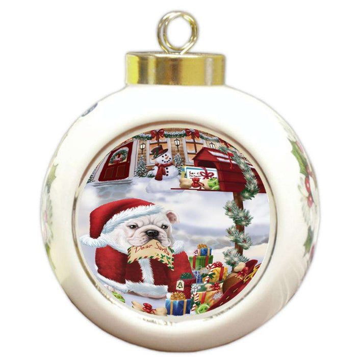 Bulldog Dear Santa Letter Christmas Holiday Mailbox Round Ball Christmas Ornament RBPOR53881