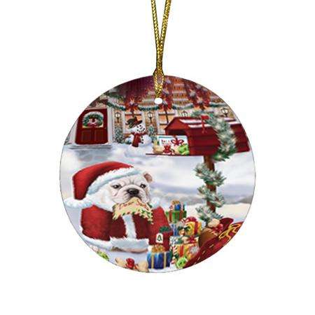 Bulldog Dear Santa Letter Christmas Holiday Mailbox Round Flat Christmas Ornament RFPOR53872
