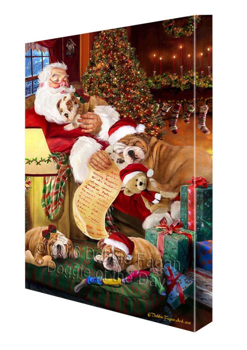 Bulldog Dog and Puppies Sleeping with Santa Canvas Gallery Wrap 1.5" Inch