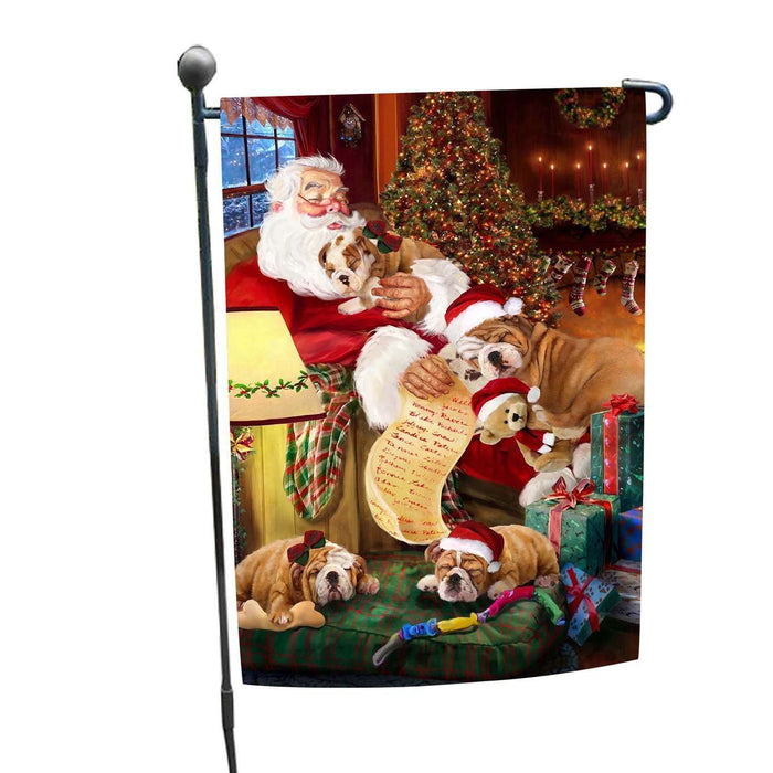 Bulldog Dog and Puppies Sleeping with Santa Garden Flag