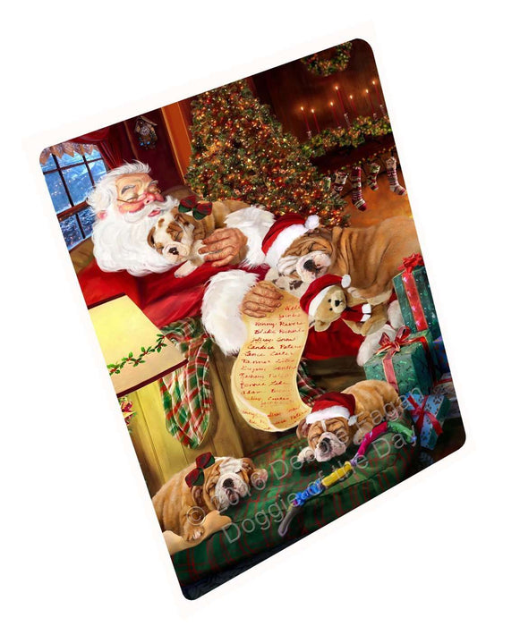 Bulldog Dog And Puppies Sleeping With Santa Magnet Mini (3.5" x 2")