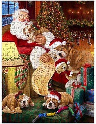 Bulldog Dog and Puppies Sleeping with Santa Puzzle with Photo Tin