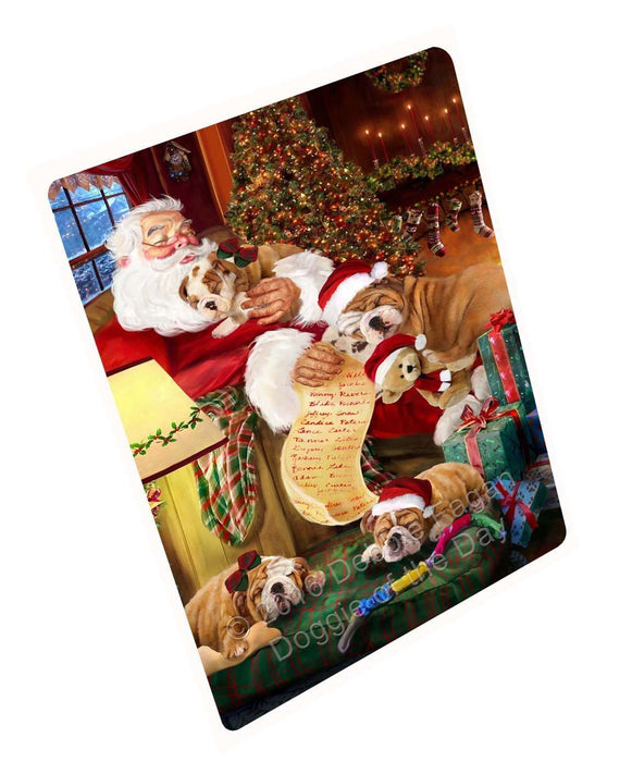 Bulldog Dog and Puppies Sleeping with Santa Tempered Cutting Board