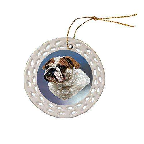 Bulldog Dog Christmas Doily Ceramic Ornament