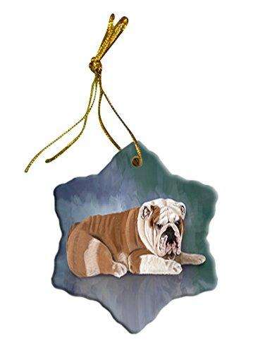 Bulldog Dog Christmas Snowflake Ceramic Ornament