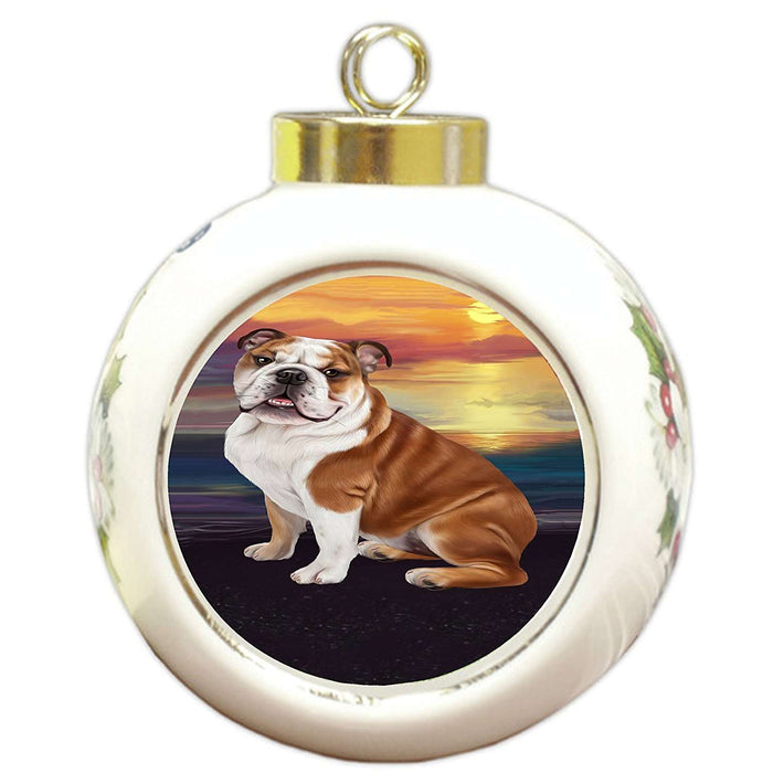 Bulldog Dog Round Ball Christmas Ornament