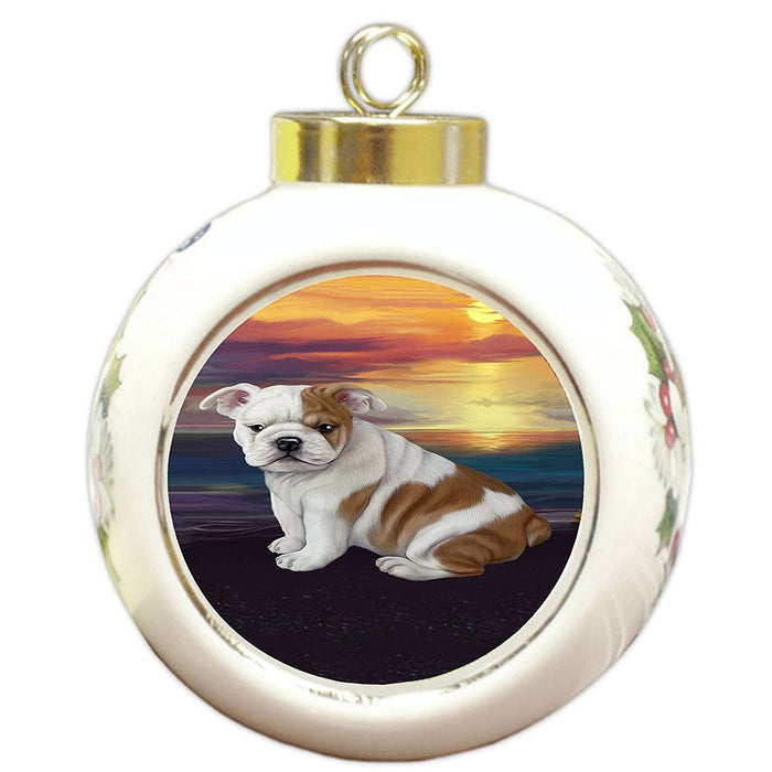 Bulldog Dog Round Ball Christmas Ornament
