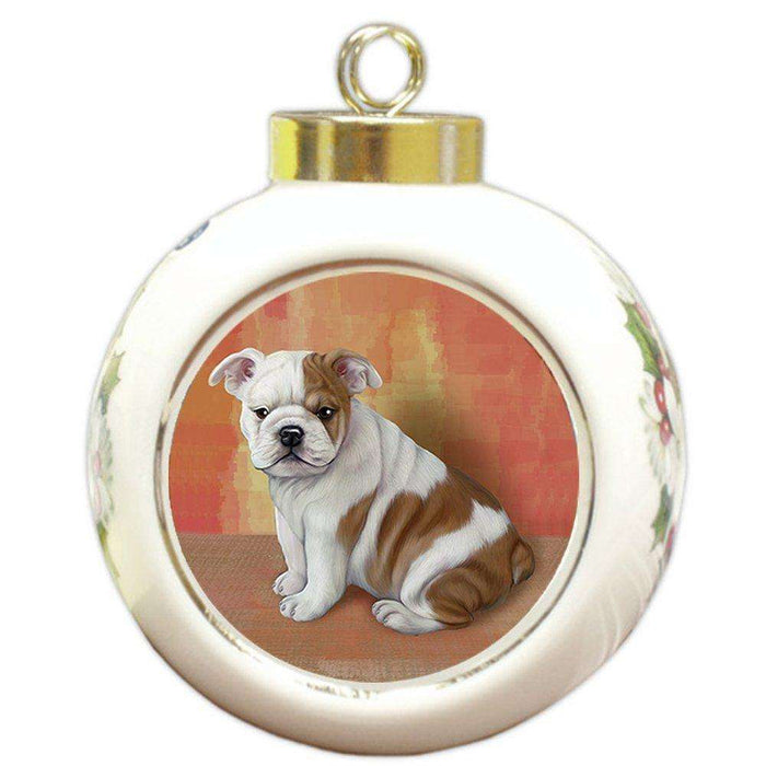 Bulldog Dog Round Ball Christmas Ornament