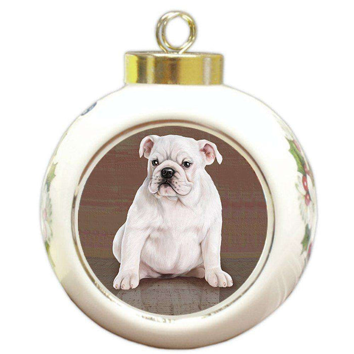 Bulldog Dog Round Ball Christmas Ornament