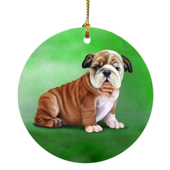 Bulldog Dog Round Christmas Ornament