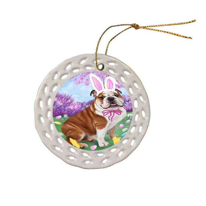 Bulldog Easter Holiday Ceramic Doily Ornament DPOR49076