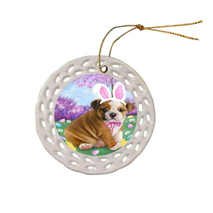 Bulldog Easter Holiday Ceramic Doily Ornament DPOR49078