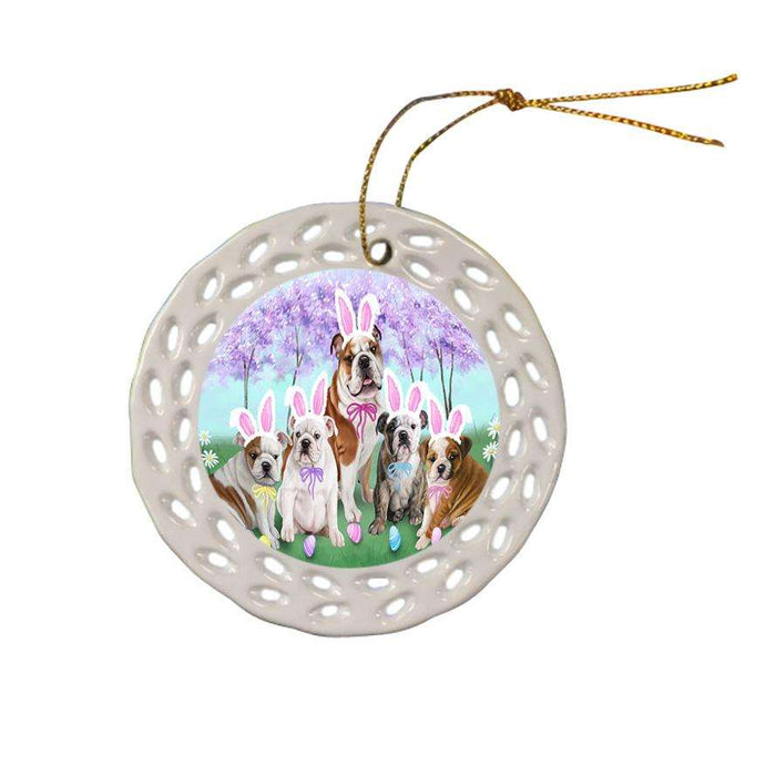 Bulldog Easter Holiday Ceramic Doily Ornament DPOR49081