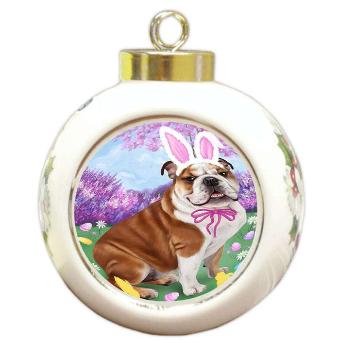 Bulldog Easter Holiday Round Ball Christmas Ornament RBPOR49076