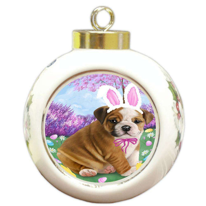 Bulldog Easter Holiday Round Ball Christmas Ornament RBPOR49078