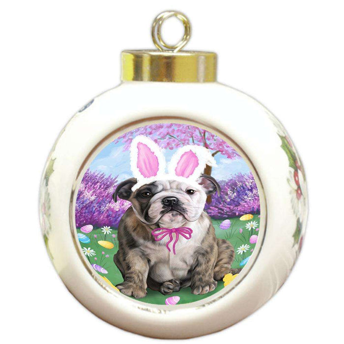 Bulldog Easter Holiday Round Ball Christmas Ornament RBPOR49079