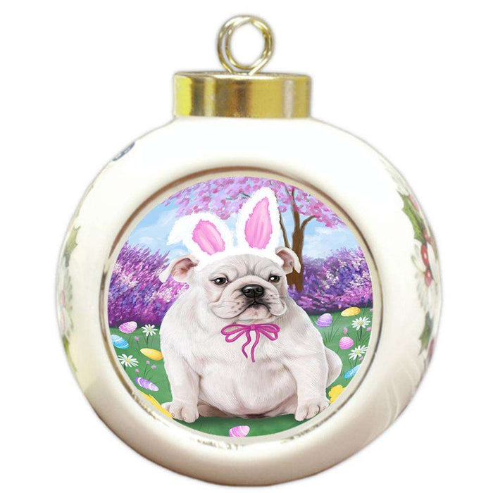 Bulldog Easter Holiday Round Ball Christmas Ornament RBPOR49080