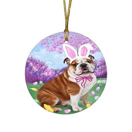Bulldog Easter Holiday Round Flat Christmas Ornament RFPOR49067