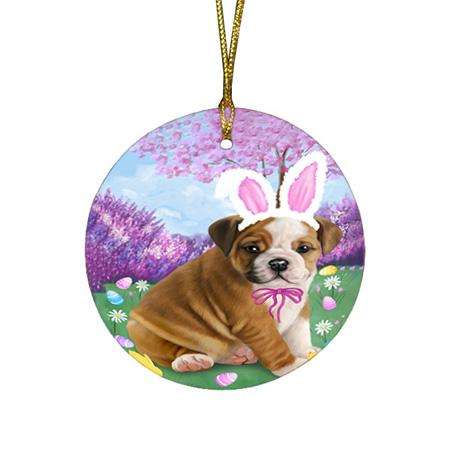 Bulldog Easter Holiday Round Flat Christmas Ornament RFPOR49069