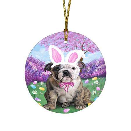 Bulldog Easter Holiday Round Flat Christmas Ornament RFPOR49070