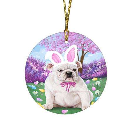 Bulldog Easter Holiday Round Flat Christmas Ornament RFPOR49071