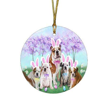 Bulldog Easter Holiday Round Flat Christmas Ornament RFPOR49072