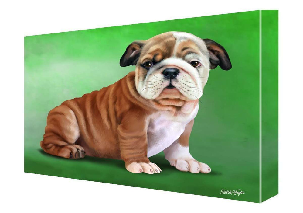 Bulldog Puppy Dog Painting Printed on Canvas Wall Art Signed