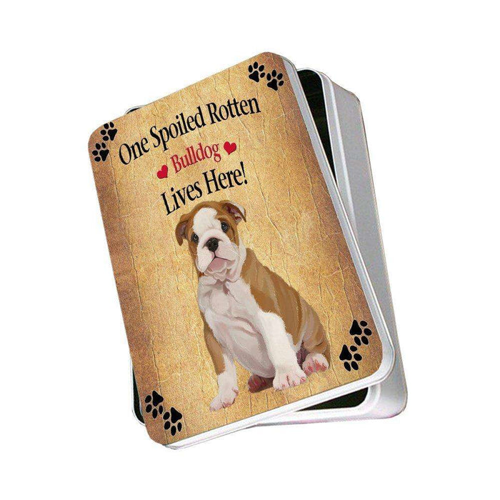 Bulldog Puppy Spoiled Rotten Dog Photo Storage Tin