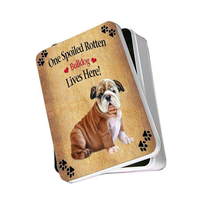 Bulldog Puppy Spoiled Rotten Dog Photo Storage Tin