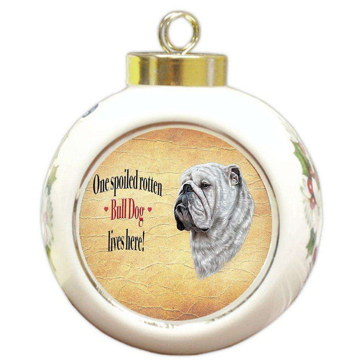 Bulldog Spoiled Rotten Dog Round Ceramic Christmas Ornament