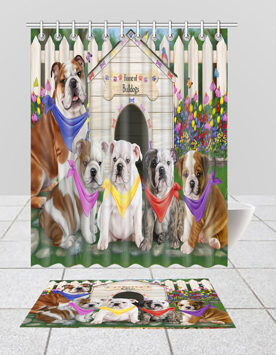 Spring Dog House BullDogs Bath Mat and Shower Curtain Combo