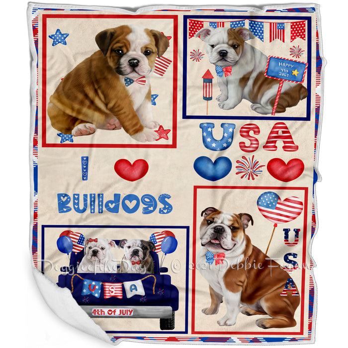 4th of July Independence Day I Love USA Bulldogs Blanket BLNKT143486