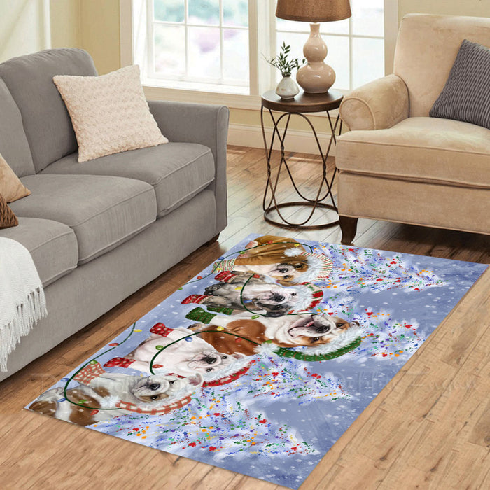 Christmas Lights and Bulldog Dogs Area Rug - Ultra Soft Cute Pet Printed Unique Style Floor Living Room Carpet Decorative Rug for Indoor Gift for Pet Lovers