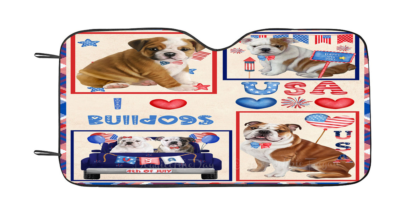 4th of July Independence Day I Love USA Bulldogs Car Sun Shade Cover Curtain