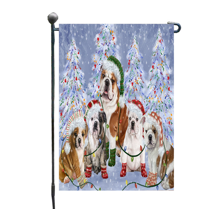 Christmas Lights and Bulldog Garden Flags- Outdoor Double Sided Garden Yard Porch Lawn Spring Decorative Vertical Home Flags 12 1/2"w x 18"h