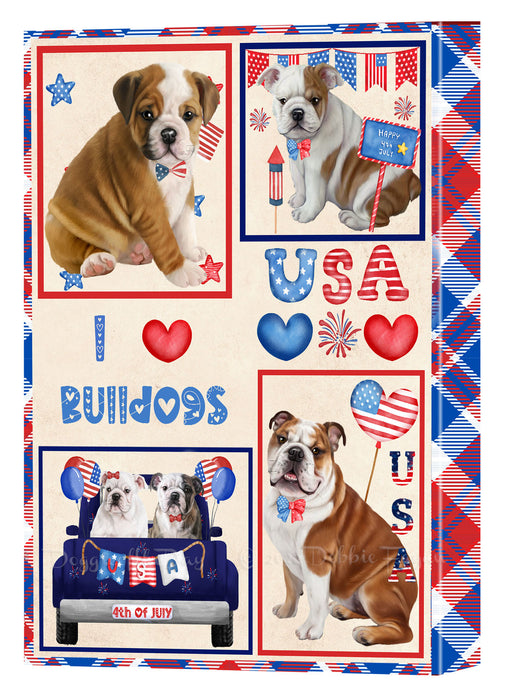 4th of July Independence Day I Love USA Bulldogs Canvas Wall Art - Premium Quality Ready to Hang Room Decor Wall Art Canvas - Unique Animal Printed Digital Painting for Decoration