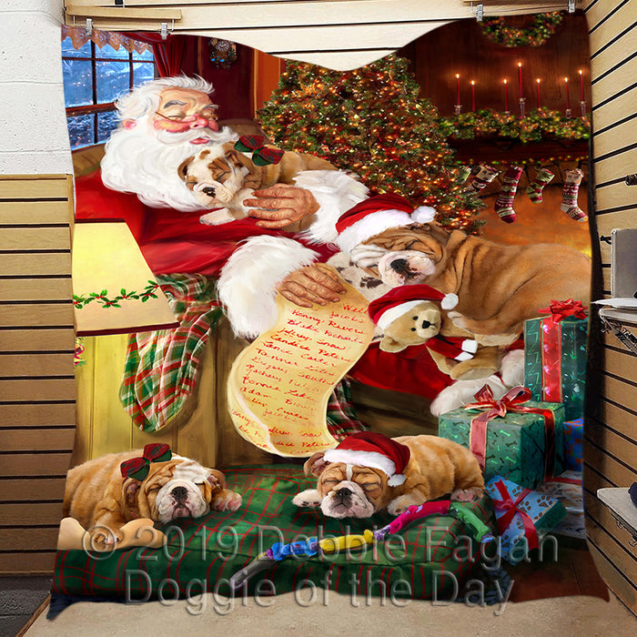 Santa Sleeping with Bulldog Dogs Quilt