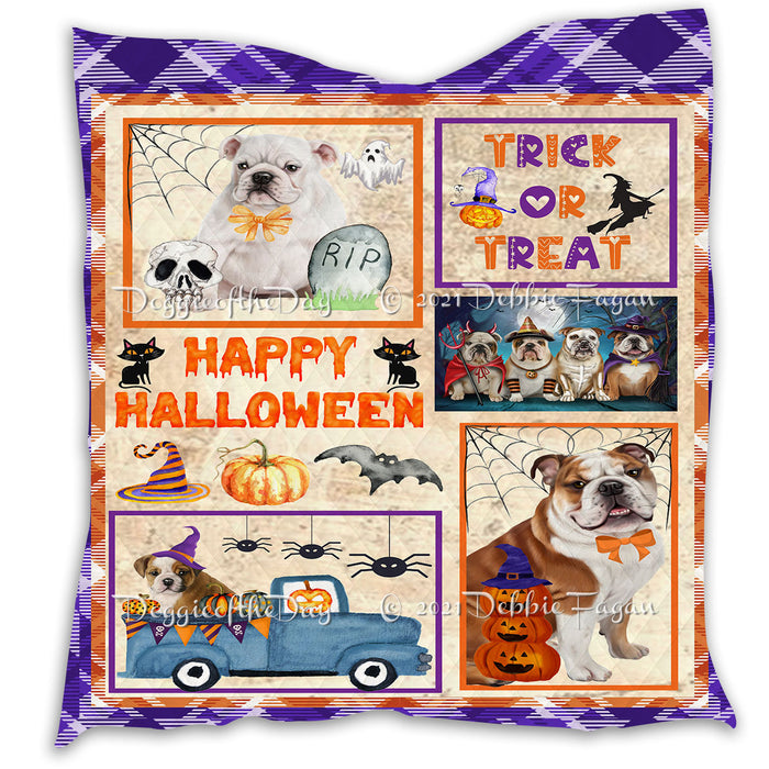 Happy Halloween Trick or Treat Pumpkin Bulldog Dogs Lightweight Soft Bedspread Coverlet Bedding Quilt QUILT60816