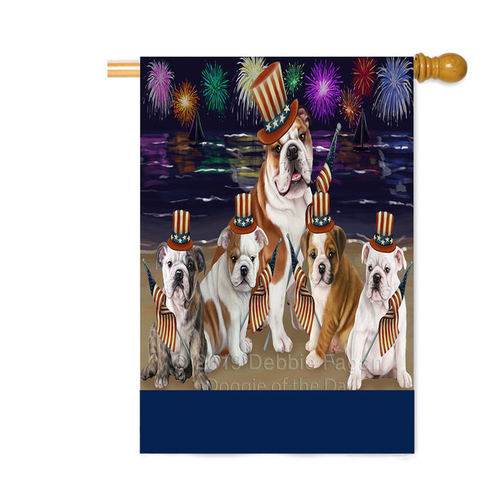 Personalized 4th of July Firework Bulldogs Custom House Flag FLG-DOTD-A57890
