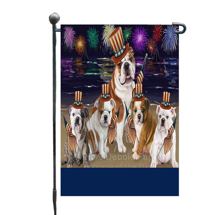 Personalized 4th of July Firework Bulldogs Custom Garden Flags GFLG-DOTD-A57834