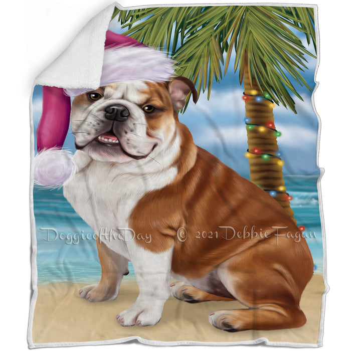 Summertime Happy Holidays Christmas Bulldog Dog on Tropical Island Beach Blanket