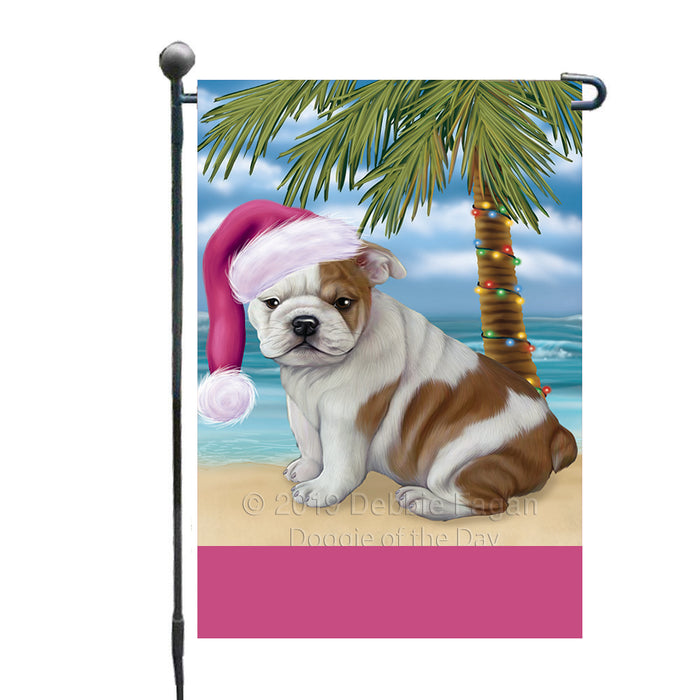 Personalized Summertime Happy Holidays Christmas Bulldog on Tropical Island Beach  Custom Garden Flags GFLG-DOTD-A60441