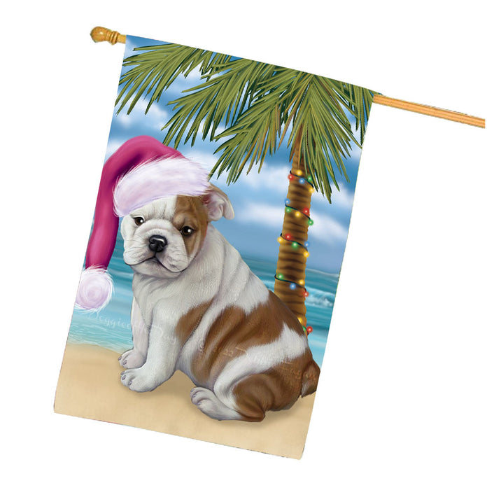Christmas Summertime Beach Bulldog House Flag Outdoor Decorative Double Sided Pet Portrait Weather Resistant Premium Quality Animal Printed Home Decorative Flags 100% Polyester FLG68709