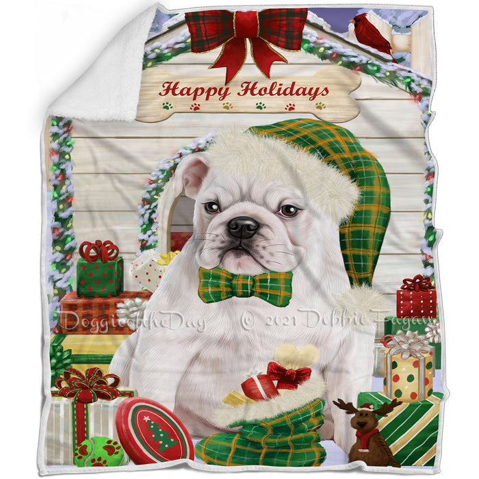 Happy Holidays Christmas Bulldog House with Presents Blanket BLNKT78393
