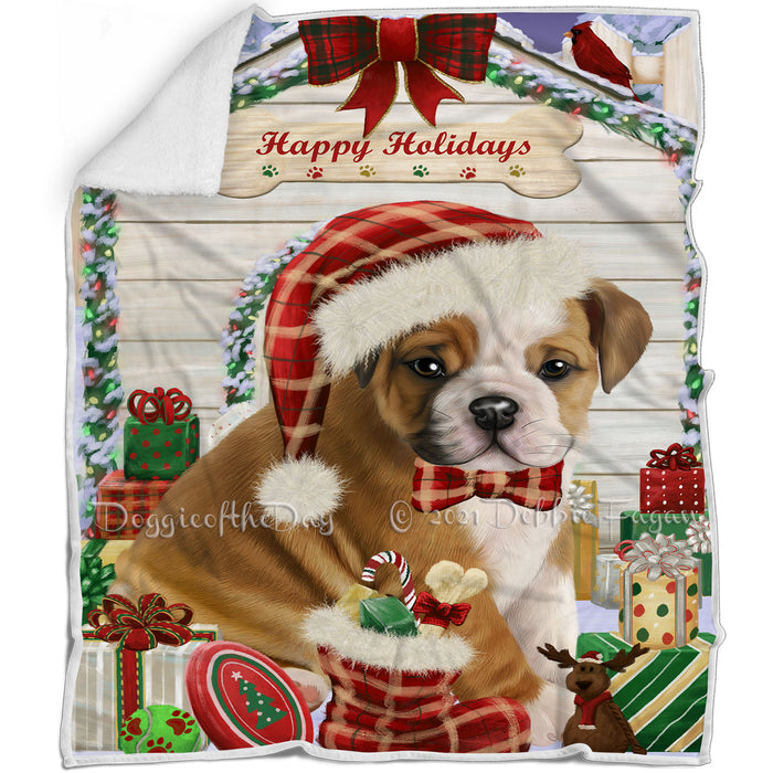 Happy Holidays Christmas Bulldog House with Presents Blanket BLNKT78411