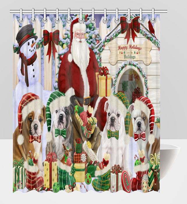 Happy Holidays Christmas Bulldog Dogs House Gathering Shower Curtain