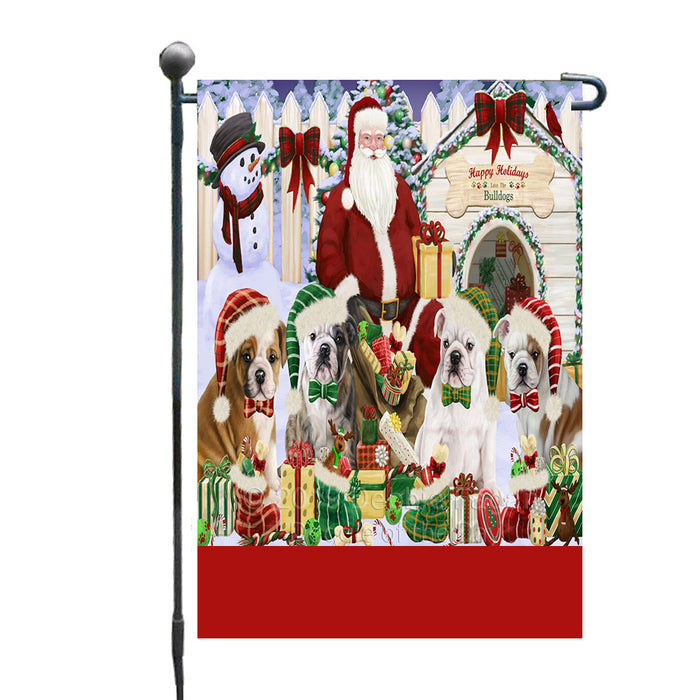 Personalized Happy Holidays Christmas BullDogs House Gathering Custom Garden Flags GFLG-DOTD-A58511