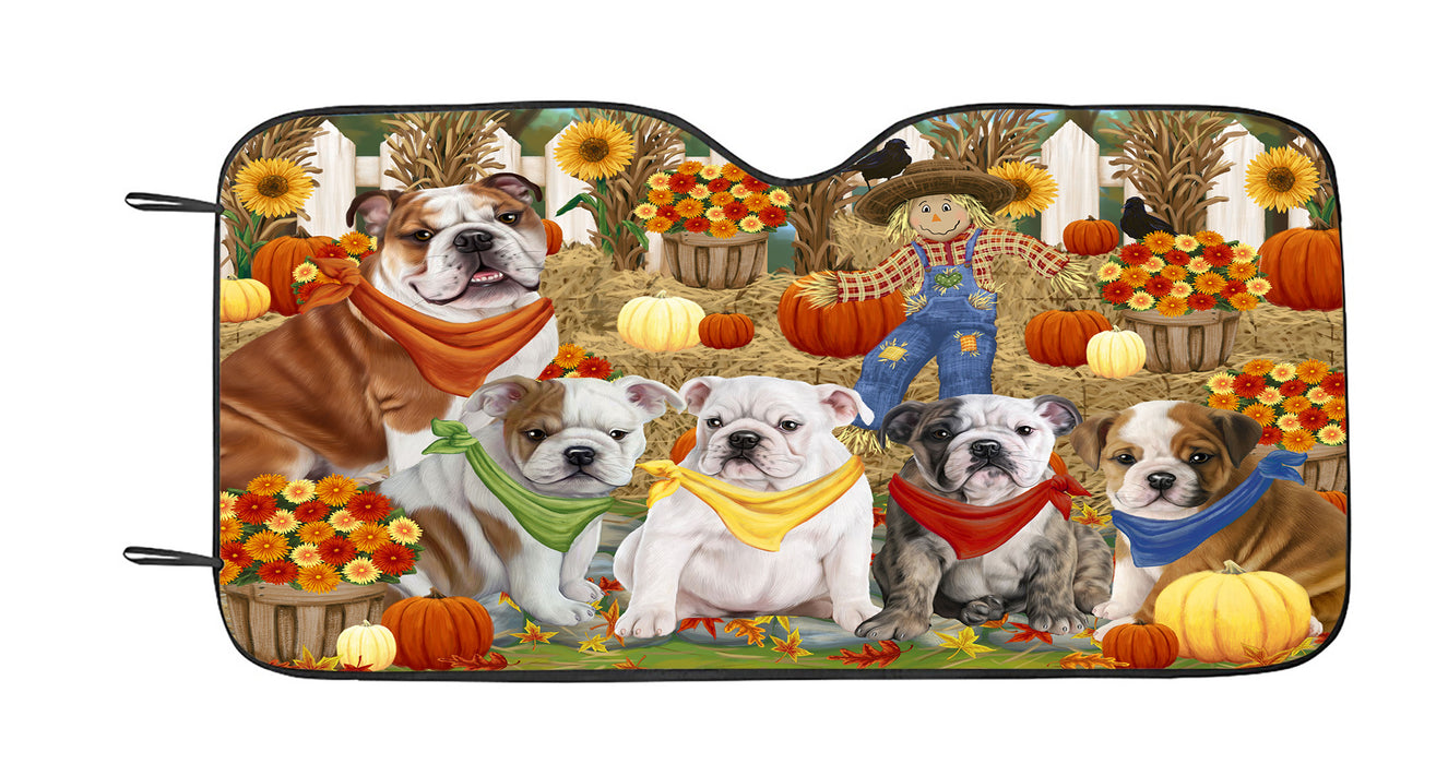 Fall Festive Harvest Time Gathering Bulldog Dogs Car Sun Shade